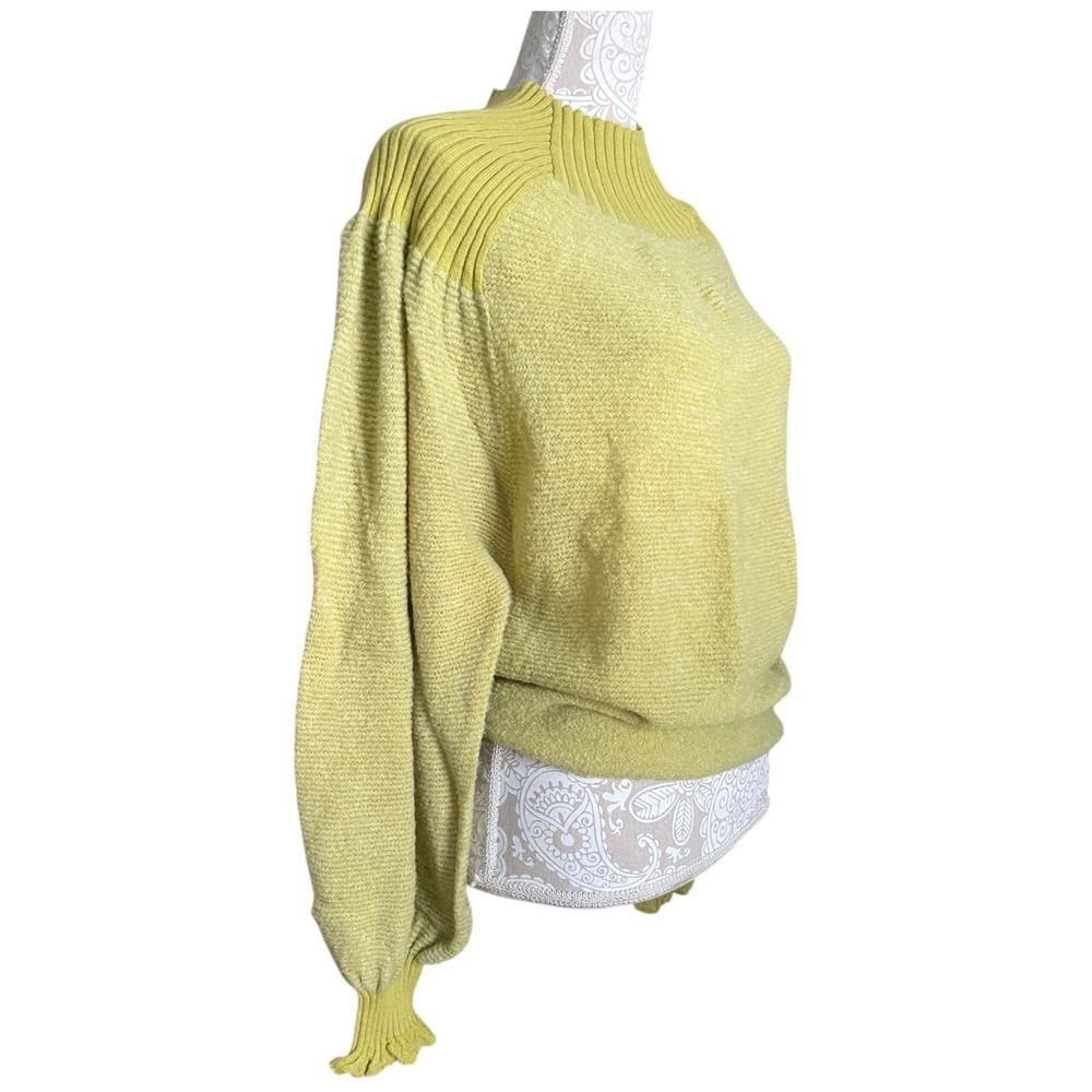 Free People Chartreuse Balloon Sleeve Sweater Cozy Chic Crew Neck Small S - Picture 4 of 11